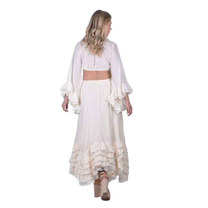 Platinum Φούστα Εκρού Γυναικεία Maxi Ρομαντική Ασύμμετρη Με Βολάν All Day Free Size - 62019-EK - Image 4