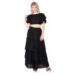 Platinum Μπλούζα Μαύρη Γυναικεία Καλοκαιρινή ''Krop Top Βολάν'' All Day - SAR-62103-BC