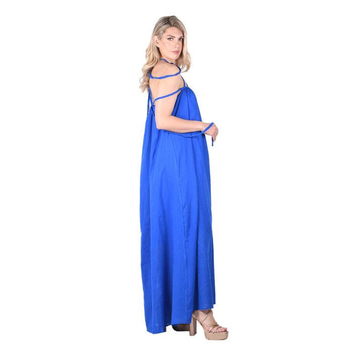 Platinum Φόρεμα Μπλε Γυναικείο Vintage Ρομαντικό Μακρύ Χυτό Με Σχέδιο Στο Μπούστο Free Size - 62403-BL - Image 6