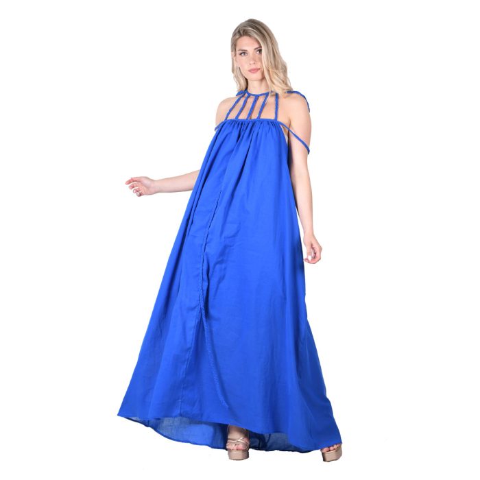 Platinum Φόρεμα Μπλε Γυναικείο Vintage Ρομαντικό Μακρύ Χυτό Με Σχέδιο Στο Μπούστο Free Size - 62403-BL - Image 4