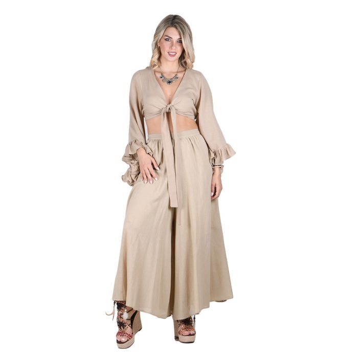 Platinum Παντελόνα - Ζιπ Κιλότ Μπεζ Γυναικεία Με Λάστιχο Αέρινη All Day Free Size - 62410-BZ - Image 4