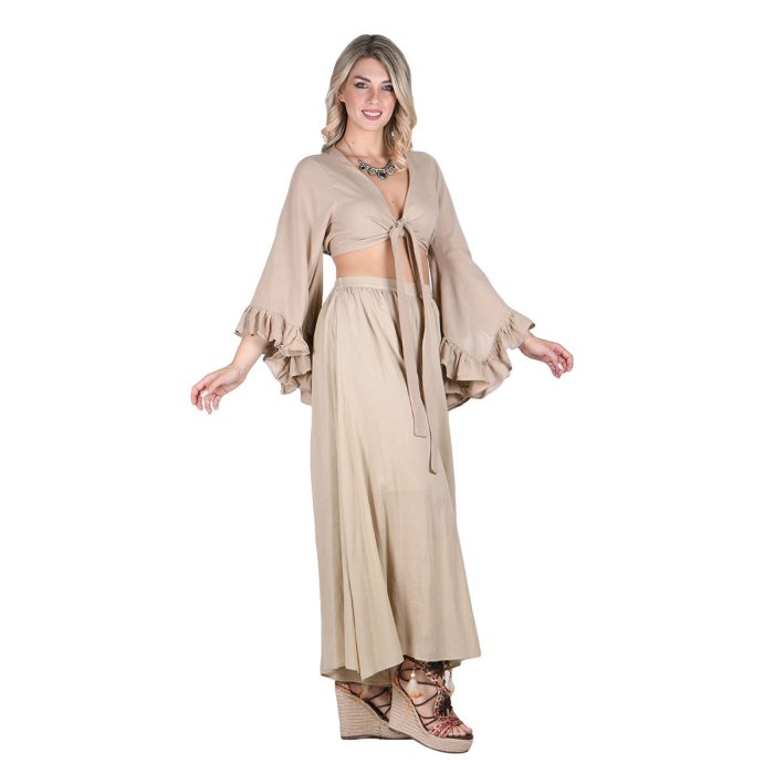 Platinum Παντελόνα - Ζιπ Κιλότ Μπεζ Γυναικεία Με Λάστιχο Αέρινη All Day Free Size - 62410-BZ - Image 5