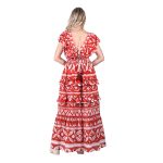 Platinum Φόρεμα Κεραμιδί Με Λευκά Boho Σχέδια Γυναικείο Μακρύ Αμάνικο Klos Με Βολάν All Day Free Size - 92412-TR - Image 2