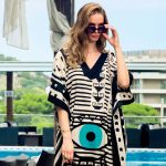 Platinum Καφτάνι Ασπρόμαυρο Γυναικείο Κοντομάνικο Κοντό Με Σχέδιο Μάτι Στόχος Free Size - BAN-42402