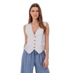 Platinum Γιλέκο - Μπλούζα Λευκό Γυναικείο Λινό Casual Με Κουμπιά Free Size - LN-110-W