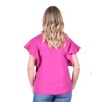 Platinum Μπλούζα Ματζέντα Γυναικεία Λινή Κοντομάνικη Με Μανίκια Βολάν All Day Free Size - LN-112-FO - Image 2