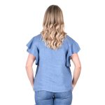 Platinum Μπλούζα Γαλάζια Γυναικεία Λινή Κοντομάνικη Με Μανίκια Βολάν All Day Free Size - LN-112-GA - Image 2