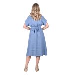 Platinum Φόρεμα Γαλάζιο Γυναικείο Σεμιζιέ Κοντομάνικο Midi Λινό Με Κουμπιά Και ζώνη All Day Free Size - LN-115-GL - Image 3