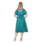 Platinum Φόρεμα Πετρολ Γυναικείο Σεμιζιέ Κοντομάνικο Midi Λινό Με Κουμπιά Και ζώνη All Day Free Size - LN-115-PR - Image 4