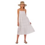 Platinum Φόρεμα Λευκό Γυναικείο Με Κιπούρ Δαντέλα Midi Τιραντέ All Day Free Size - RA-22459