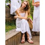 Platinum Φόρεμα Λευκό Γυναικείο Με Κιπούρ Δαντέλα Midi Τιραντέ All Day Free Size - RA-22459 - Image 2