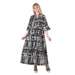 Platinum Φόρεμα Ασπρόμαυρο Γυναικείο Boho Μακρύ Τρουακαρ Με Κουμπιά All Day Free Size - BC-92419