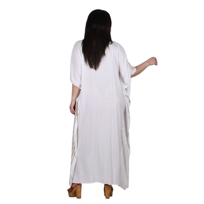 Platinum Καφτάνι Λευκό Με Χρυσό Γυναικείο Αρχαιοελληνικό Αέρινο Κοντομάνικο Free Size -NA-12330 - Image 4