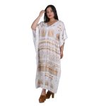 Platinum Καφτάνι - Φόρεμα Λευκό Με Χρυσό Γυναικείο Αρχαιοελληνικό Αέρινο Κοντομάνικο Free Size -12382-W - Image 2