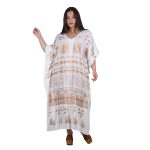 Platinum Καφτάνι - Φόρεμα Λευκό Με Χρυσό Γυναικείο Αρχαιοελληνικό Αέρινο Κοντομάνικο Free Size -12382-W