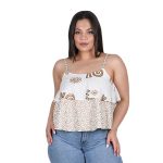 Platinum Τοπ Λευκό - Χρυσό Γυναικεία Με Αρχαιοελληνικά Σχέδια Τιραντέ Ampir Με Βολάν - 12459-W