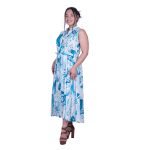 Platinum Φόρεμα Τυρκουαζ Floral Γυναικείο Σεμιζιέ Μακρύ Klos Με Κουμπιά All Day - 22329 - Image 2