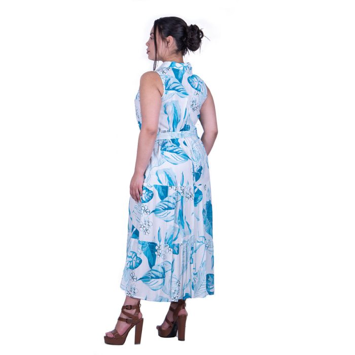 Platinum Φόρεμα Τυρκουαζ Floral Γυναικείο Σεμιζιέ Μακρύ Klos Με Κουμπιά All Day - 22329 - Image 3
