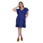 Platinum Φόρεμα Μπλε Γυναικείο Κοντό Κρουαζέ Κοντομάνικο Με Βολάν All Day Free Size - 22440-BL