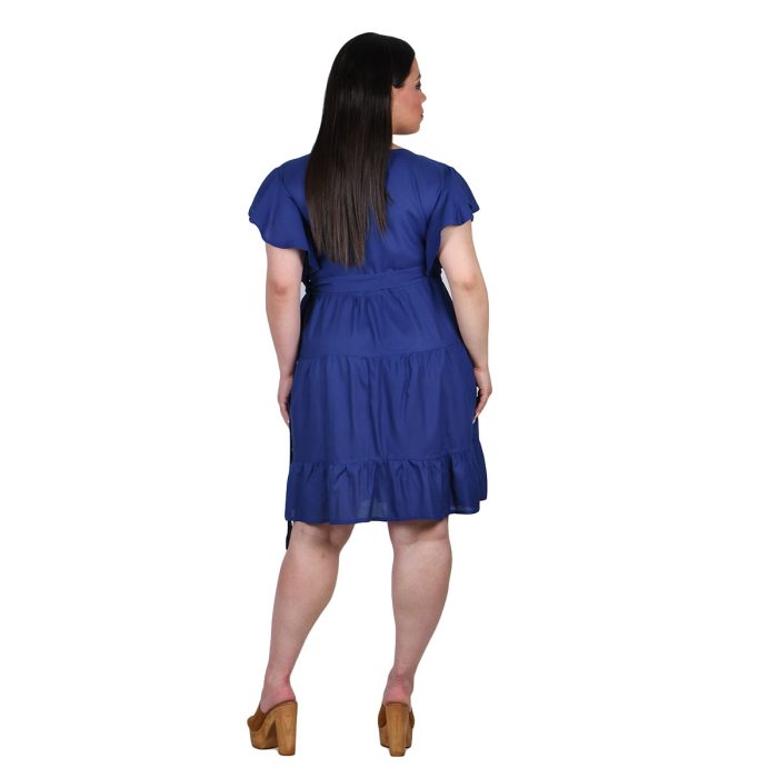 Platinum Φόρεμα Μπλε Γυναικείο Κοντό Κρουαζέ Κοντομάνικο Με Βολάν All Day Free Size - 22440-BL - Image 3