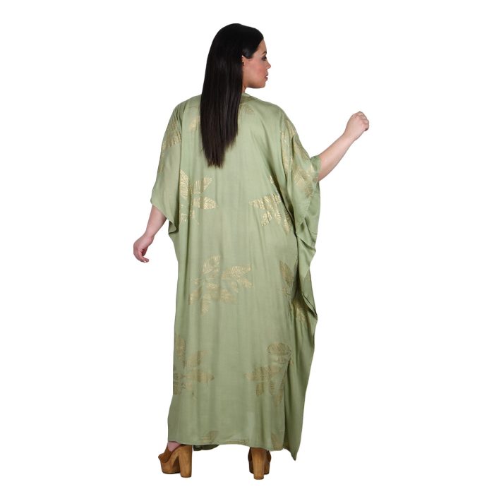 Platinum Καφτάνι - Φόρεμα Μέντα Με Χρυσά Σχέδια Γυναικείο Maxi Δροσερό Free Size - 32447-LD - Image 3