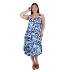 Platinum Καφτάνι - Φόρεμα Μπλε Με Λευκό Boho Σχέδιο Γυναικείο Midi Umbrella Free Size - 42305-ZV