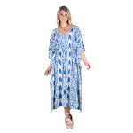 Platinum Καφτάνι - Φόρεμα Μπλε Ρουά Γυναικείο Μακρύ Με Ντεκολτέ & Boho Σχέδια All Day Free Size - 42310-FS