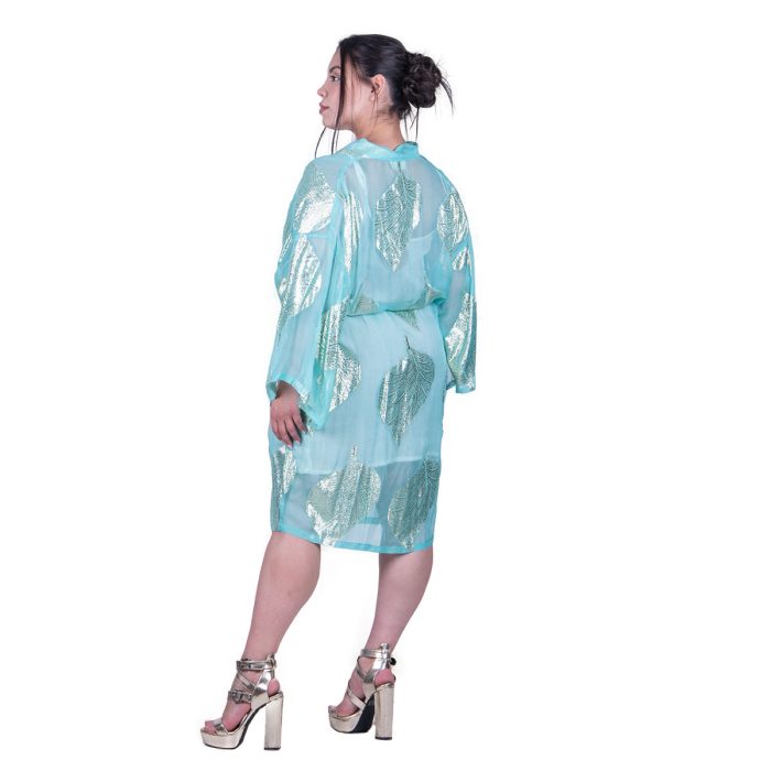 Platinum Κιμονό - Καφτάνι Aqua Γυναικείο Με Χρυσά Σχέδια All Day Free Size - 423131-GR - Image 3