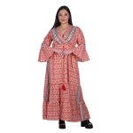 Platinum Φόρεμα Κόκκινο - Εκρού Με Boho Σχέδια Γυναικείο Μακρύ Βαμβακερό All Day Free Size - 424142-R