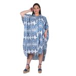 Platinum Φόρεμα - Καφτάνι Μπλε Με Λευκά Boho Σχέδια Γυναικεία Γιακά & Κουμπιά Free Size - 42456-C9