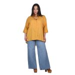 Platinum Πουκαμίσα Ώχρα Γυναικεία Ασύμμετρη Με Κουμπιά Casual All Day Free Size - 42475-CH - Image 4