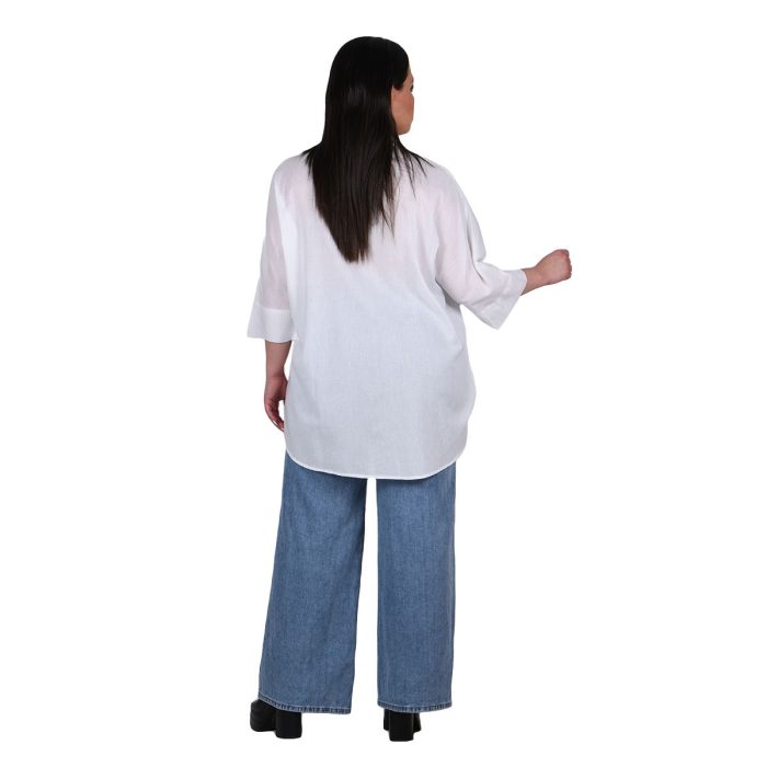 Platinum Πουκαμίσα Λευκή Γυναικεία Ασύμμετρη Με Κουμπιά Casual All Day Free Size - 42475-W - Image 3