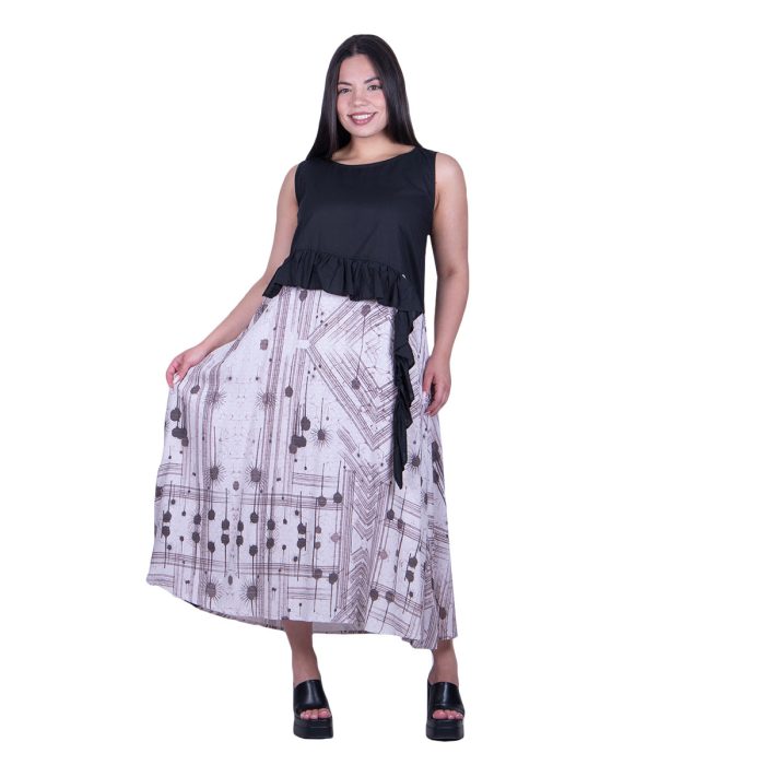 Platinum Φόρεμα Ασπρόμαυρο Γυναικείο Midi Αμάνικο Σε Άλφα Γραμμή All Day Free Size - 52122 - Image 4