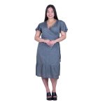 Platinum Φόρεμα Γκρι Γυναικείο Κοντομάνικο Kρουαζέ Midi Mε Βολάν All Day Free Size - 72227-G