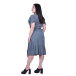 Platinum Φόρεμα Γκρι Γυναικείο Κοντομάνικο Kρουαζέ Midi Mε Βολάν All Day Free Size - 72227-G - Image 3