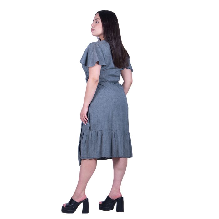 Platinum Φόρεμα Γκρι Γυναικείο Κοντομάνικο Kρουαζέ Midi Mε Βολάν All Day Free Size - 72227-G - Image 3