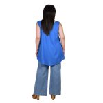 Platinum Μπλούζα Μπλε Ρουά Γυναικεία Αμάνικη Ασύμμετρη Εβαζέ Καθημερινή Free Size - 8098-LBR - Image 2