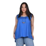 Platinum Μπλούζα Μπλε Ρουά Γυναικεία Αμάνικη Ασύμμετρη Εβαζέ Καθημερινή Free Size - 8098-LBR