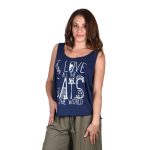 Platinum Μπλούζα Μπλε Σκούρο Γυναικεία Αμάνικη Casual All Day '' I Love Cats'' - 9637-BL