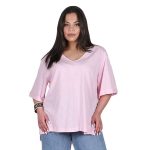 Fairyland Μπλούζα Ροζ Γυναικεία Κοντομάνικη Ασύμμετρη Φαρδιά All Day Free Size - FM-8546-RZ