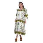 Platinum Φόρεμα Λαδί - Λευκό Με Boho Σχέδια Γυναικείο Midi Τρουακάρ Μακρύ Λινό Με Βαμβάκι - KR-82409 - Image 2