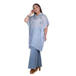 Platinum Καφτάνι - Πουκαμίσα Γαλάζιο Γυναικείο Με Κουμπιά & Κεντητά Σχέδια Free Size - KU-52409-GA - Image 2