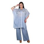 Platinum Καφτάνι - Πουκαμίσα Γαλάζιο Γυναικείο Με Κουμπιά & Κεντητά Σχέδια Free Size - KU-52409-GA - Image 4