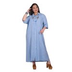 Platinum Φόρεμα - Πουκαμίσα Γαλάζιο Γυναικείο Μακρύ Λινό Με Κουμπιά All Day Free Size - LN-104-FS