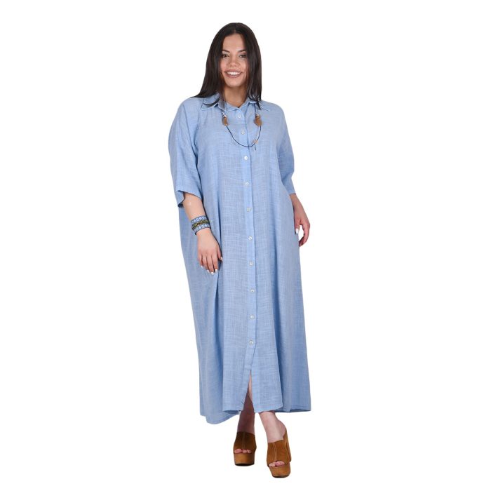 Platinum Φόρεμα - Πουκαμίσα Γαλάζιο Γυναικείο Μακρύ Λινό Με Κουμπιά All Day Free Size - LN-104-FS - Image 4
