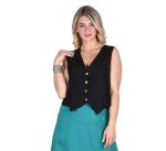 Platinum Γιλέκο - Μπλούζα Μαύρο Γυναικείο Λινό Casual Με Κουμπιά All Day Free Size - LN-110-BC