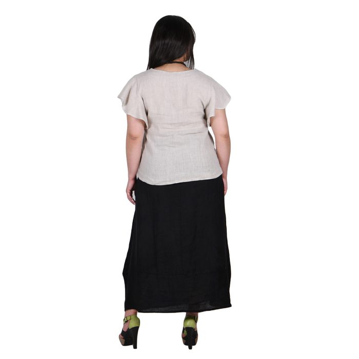 Platinum Μπλούζα Εκρού Γυναικεία Λινή Κοντομάνικη Με Μανίκια Βολάν All Day Free Size - LN-112-KR - Image 3