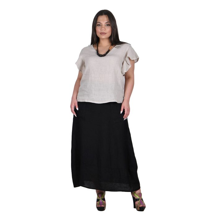 Platinum Μπλούζα Εκρού Γυναικεία Λινή Κοντομάνικη Με Μανίκια Βολάν All Day Free Size - LN-112-KR - Image 6