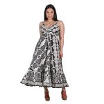 Platinum Φόρεμα Ασπρόμαυρο Με Σχέδια Γυναικείο Μακρύ Εξώπλατο Βαμβακερό All Day Free Size - RI-92404 - Image 2
