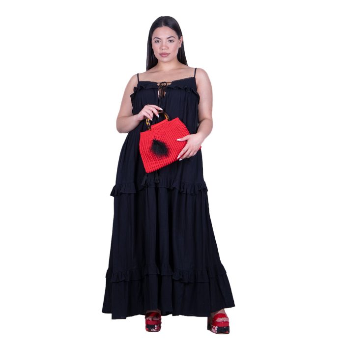 Platinum Φόρεμα Μαύρο Γυναικείο Τιραντέ Maxi Klos Με Βολάν All Day Free Size - SAR-62101-BC - Image 4